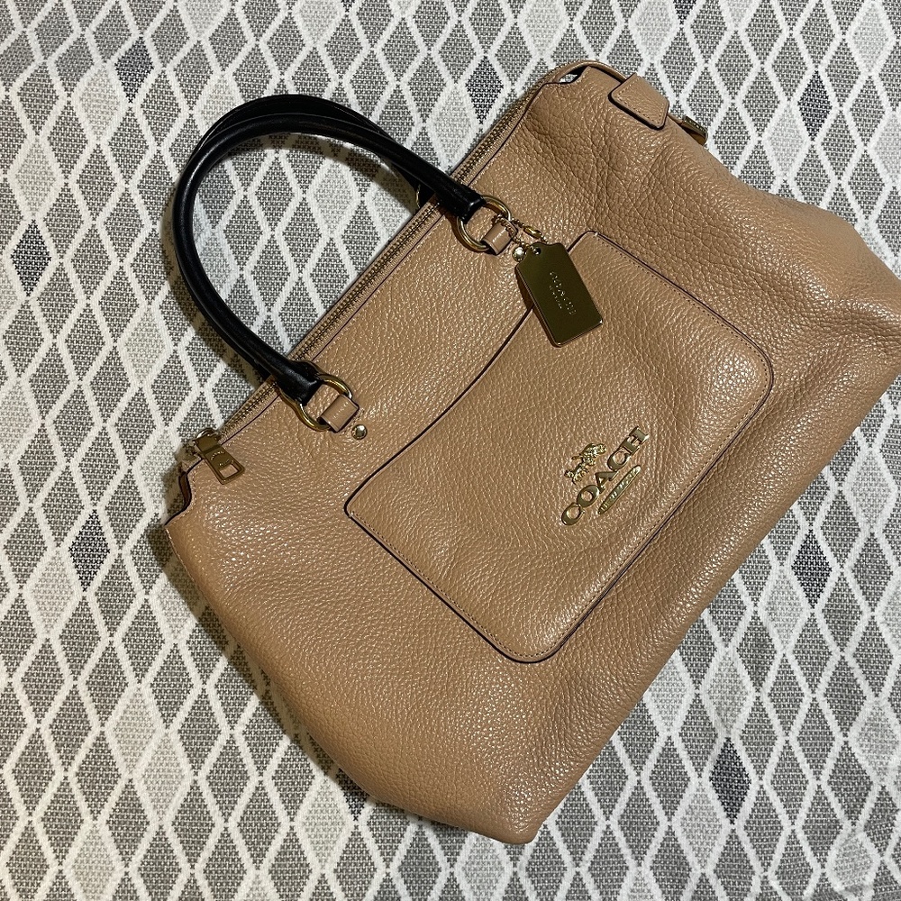 Peach Coach Handbag with Gold Hardware and Brown handles